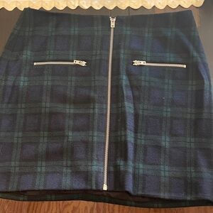 Madewell Navy and Green Plaid Pencil Skirt